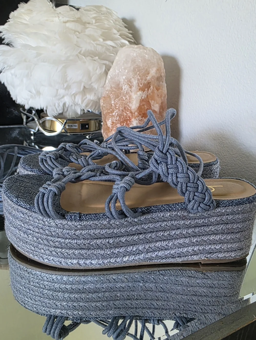 Women’s Blue Knotted Lace-Up Platform Sandals